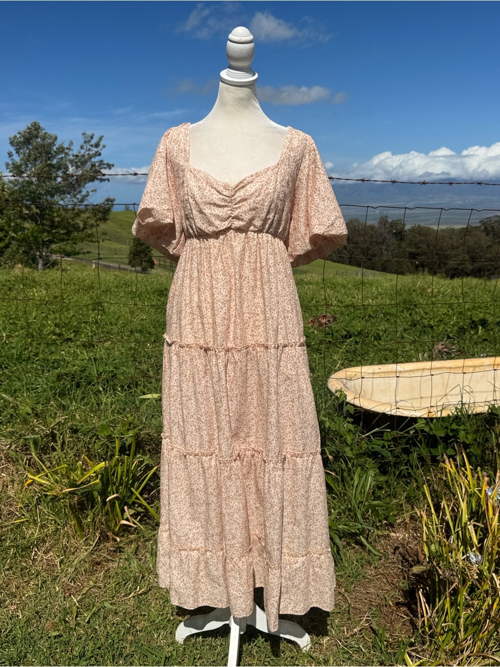 Show Me Your Mumu Odette Midi Dress Ditsy Floral Linen Blend Peasant Feminine L - Picture 2 of 11